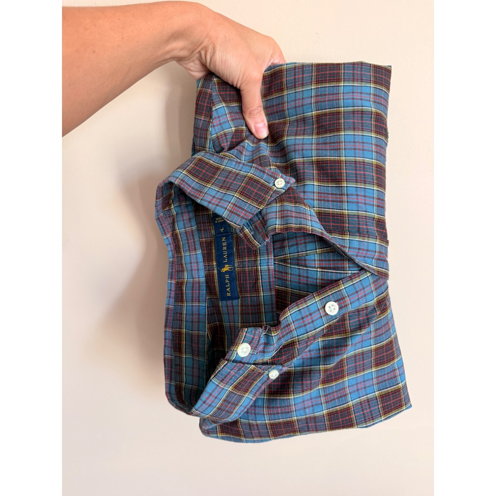 Ralph Lauren Mens Plaid Button Down Shirt Large Blue Red Cotton RN41381